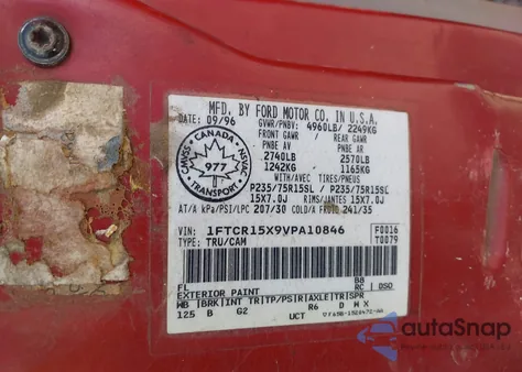 1997 Ford Ranger Splash/Stx/Xlt z USA, uszkodzony, nr VIN 1FTCR15X9VPA10846